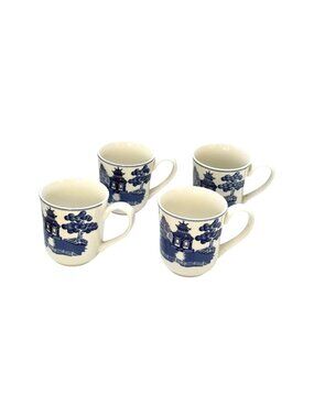 Johnson Brothers Blue Willow Coffee Mugs Set of 4 Blue Bone‎ China